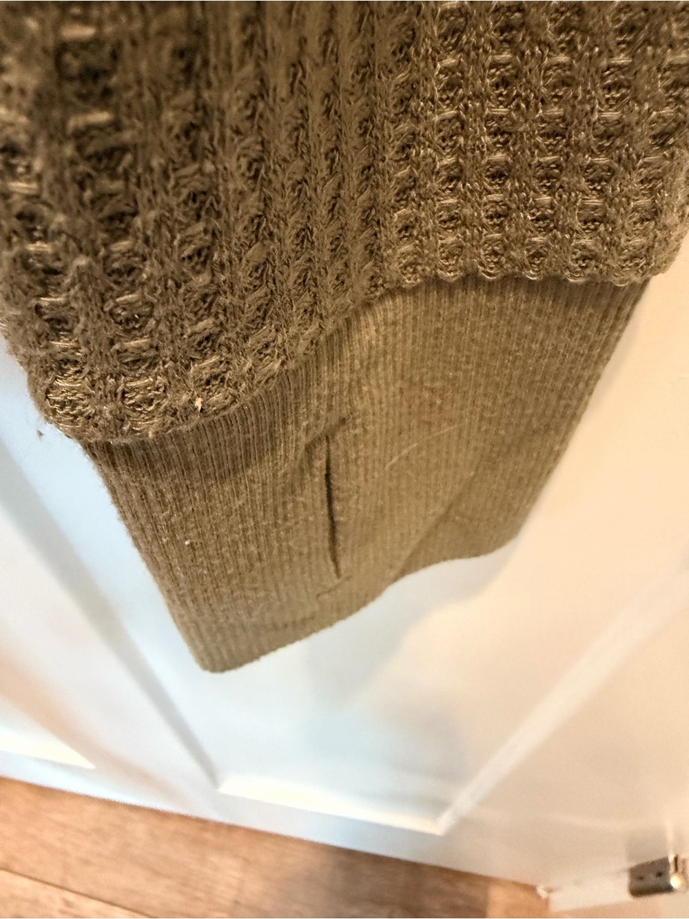 Calvin Klein Jeans Waffle Knit Hoodie Medium Olive Green Thermal Pullover - Picture 4 of 11